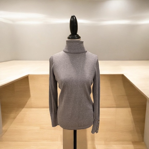 Joseph A Sparkly Silver Gray Turtle Neck Long Sleeve Knit Top Women’s Size MP - Picture 1 of 9